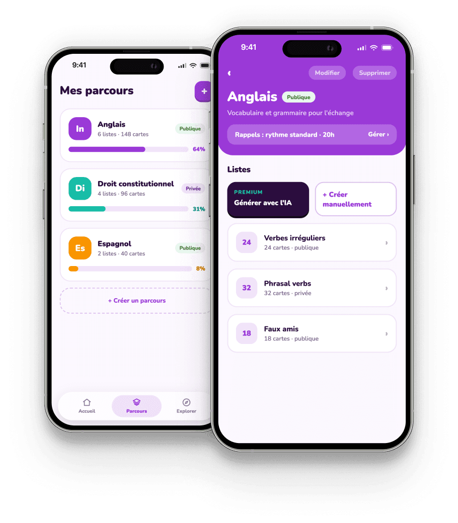Écran de l'application Memorize
