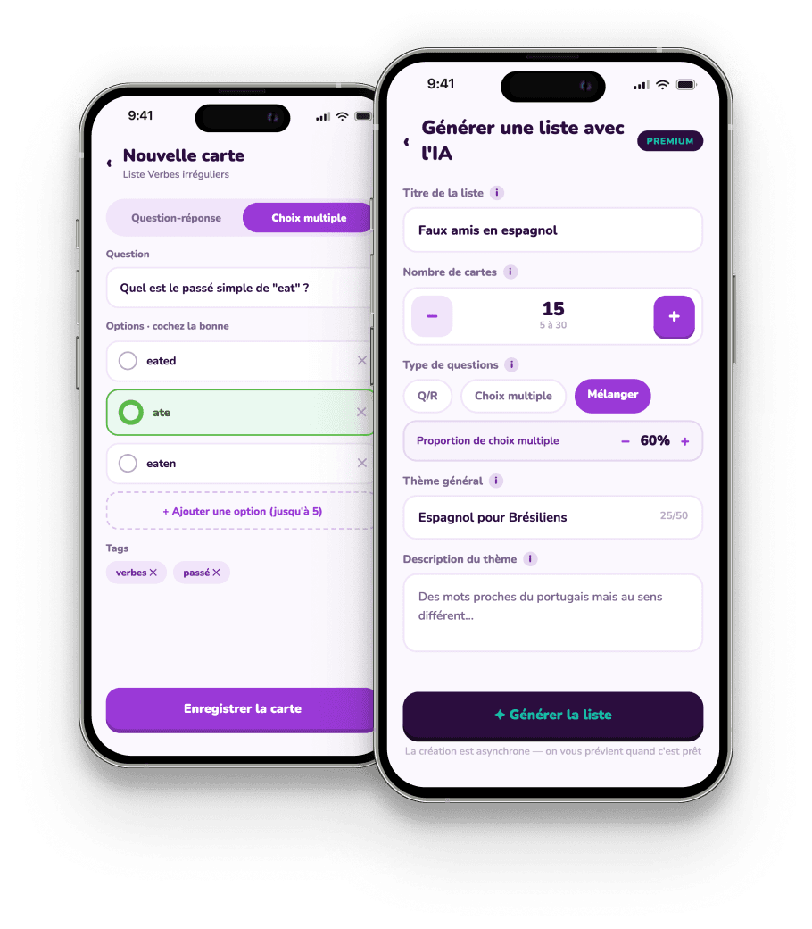 Écran de l'application Memorize