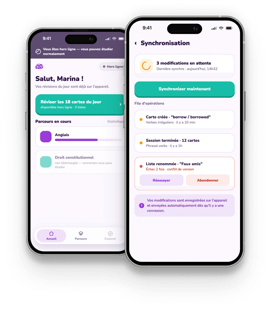 Écran de l'application Memorize