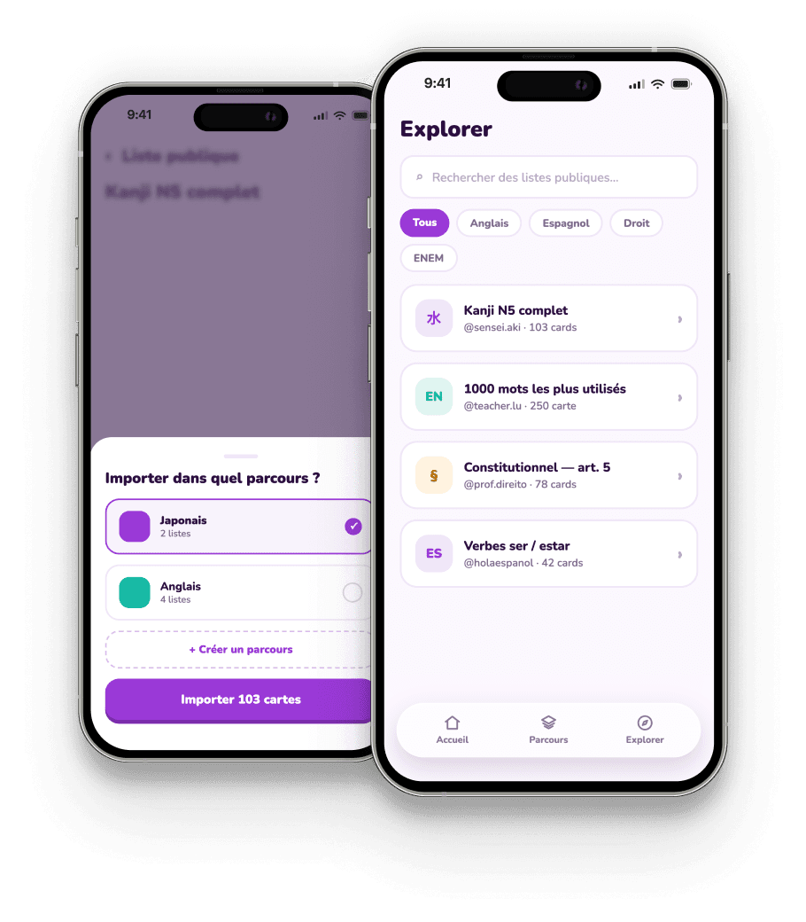 Écran de l'application Memorize