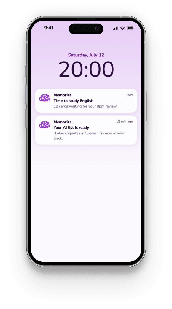 Memorize app screen